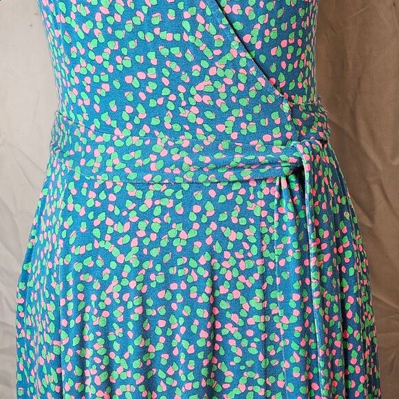 Boden Cassia Teal Speckle V-Neck Short Sleeve Jersey Knit Fit & Flare Wrap Dress - Picture 3 of 15